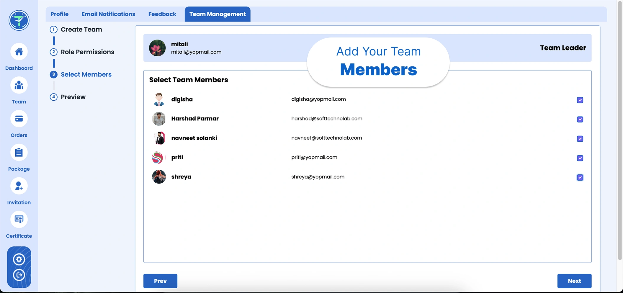 Add Your Team Members
