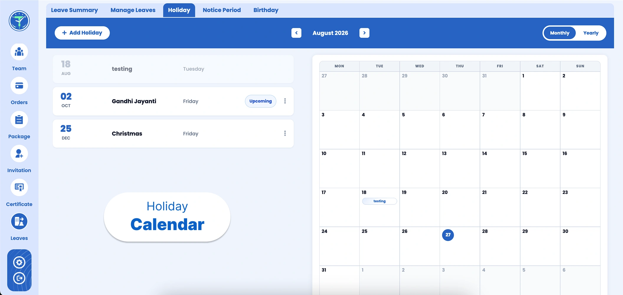 Holiday Calendar